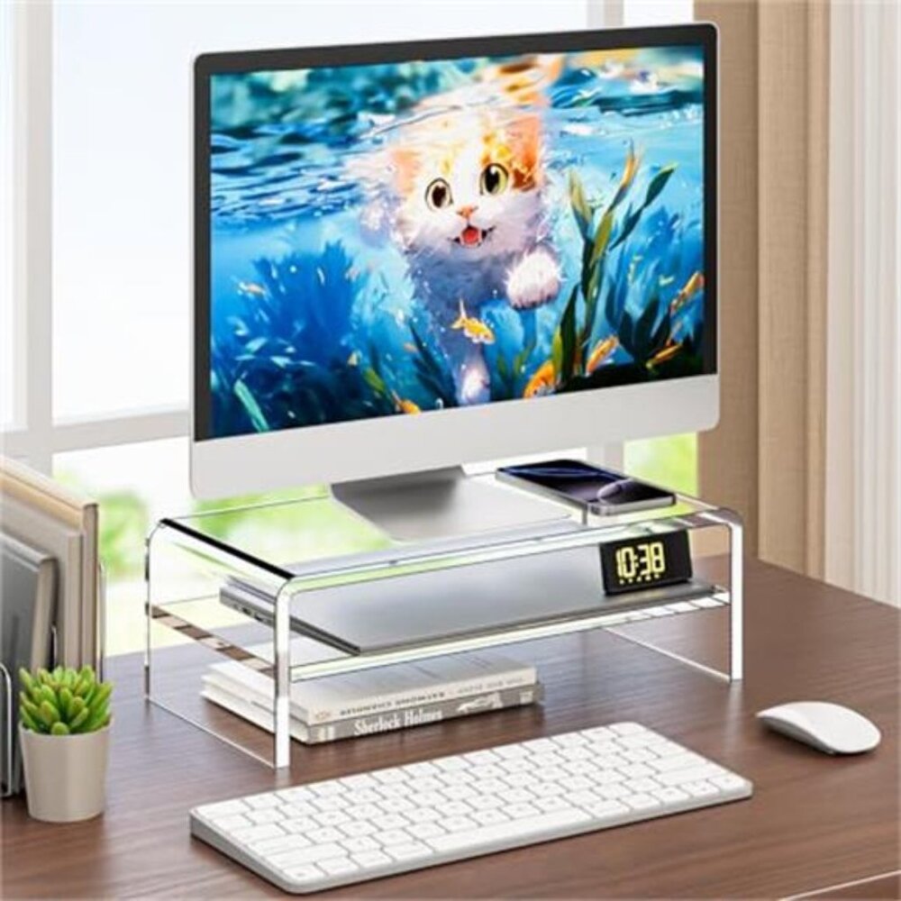 Clear Acrylic Monitor Stand Riser Desk Organizer Shelf Computer Laptop Storage - Picture 6 of 6